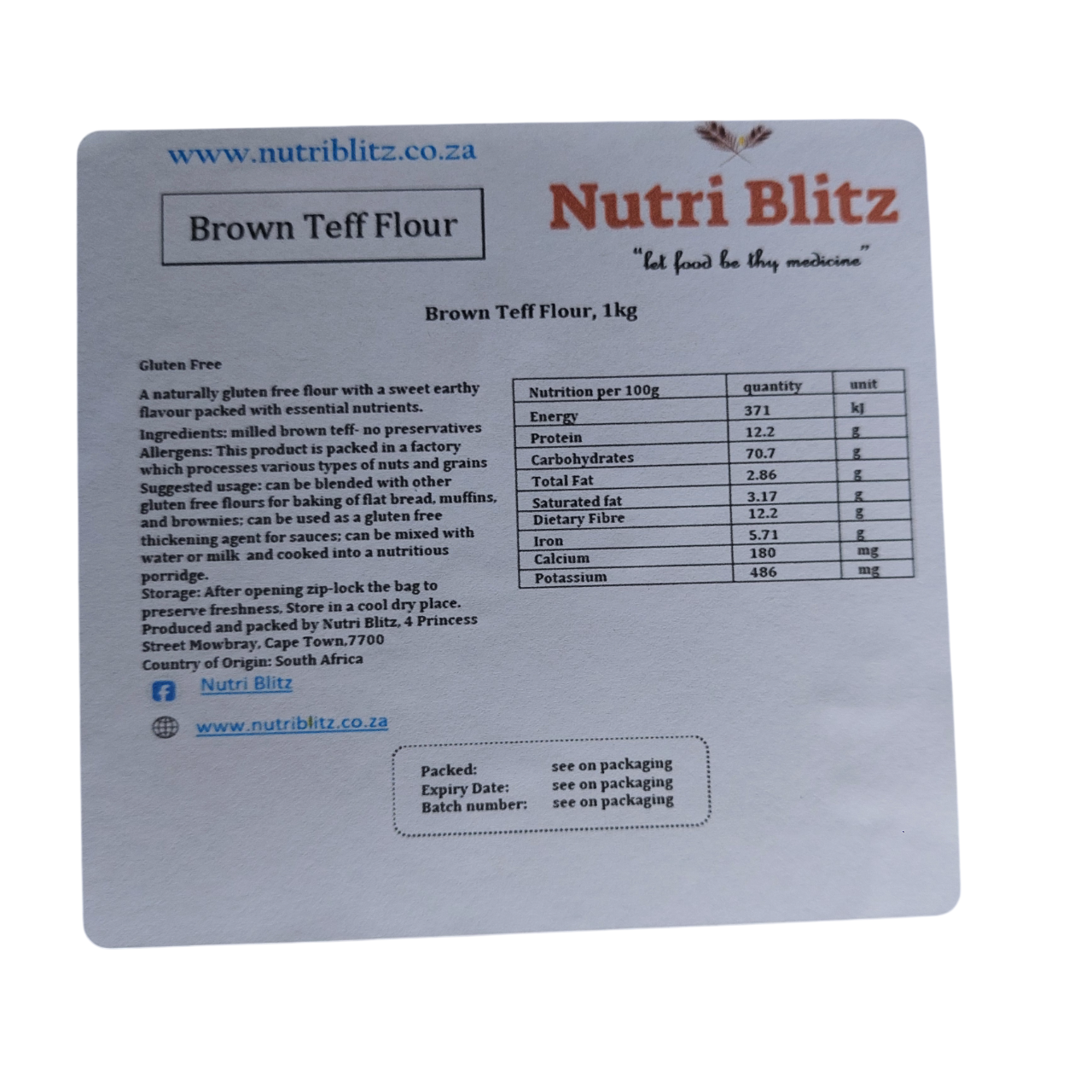 Brown Teff Flour 1 Kg