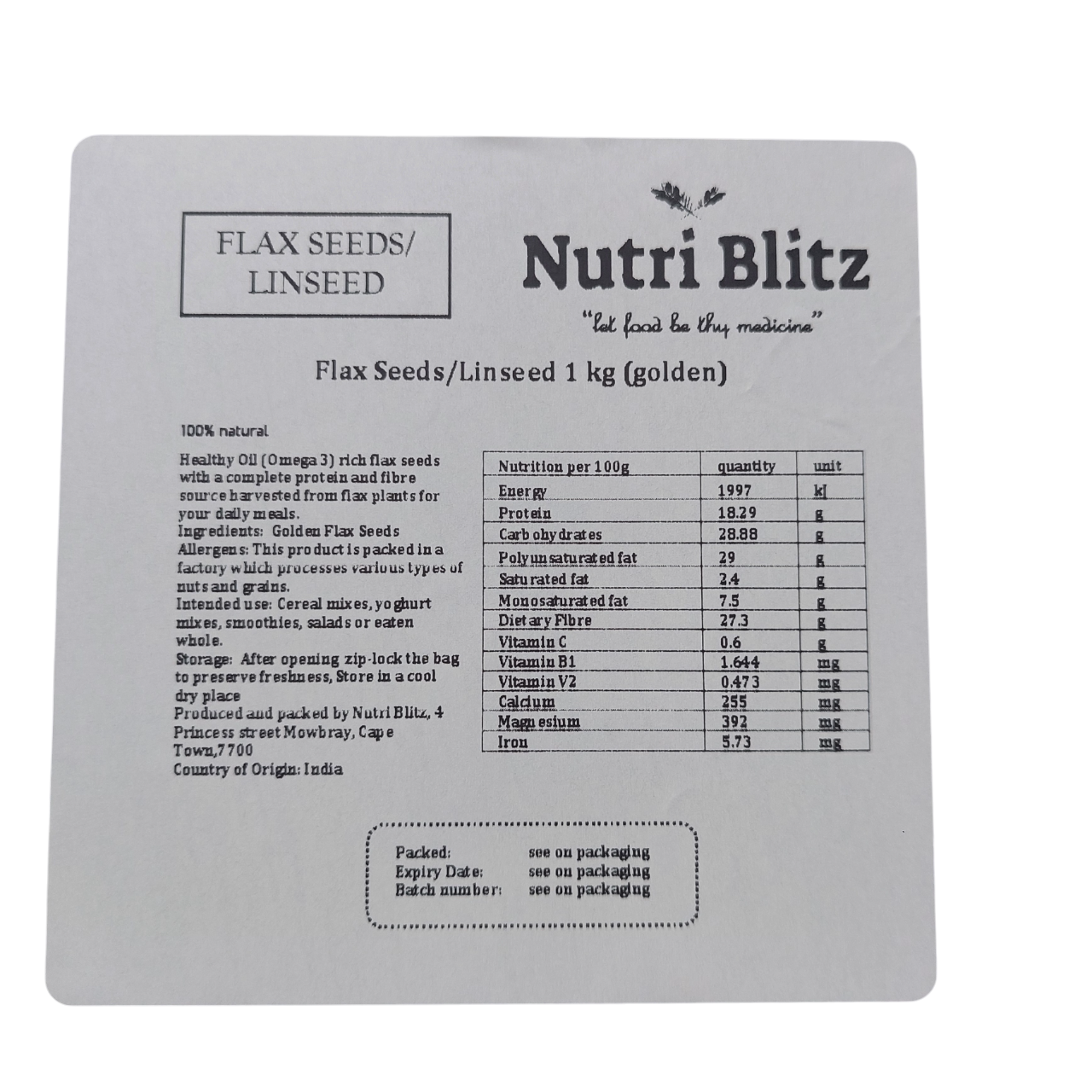 Flax Seeds- Linseed-Golden 1Kg