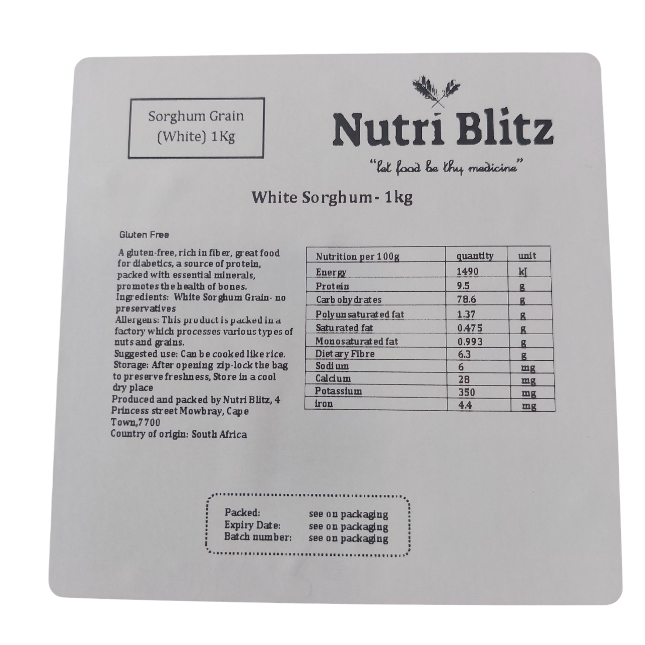 Sorghum Grain- White 1Kg